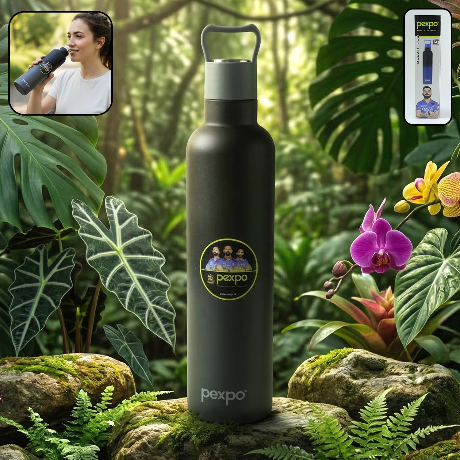 01_d7822b11-33a1-479e-af58-b89316ccb7eb.jpg Pexpo Oscar Insulated Stainless Steel Water Bottle with Leakproof Lid - 750 ML - Image 1