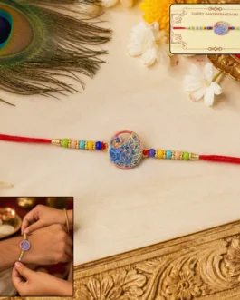 Peacock Design Designer Rakhi with Multicolor Beads (1 Pc)