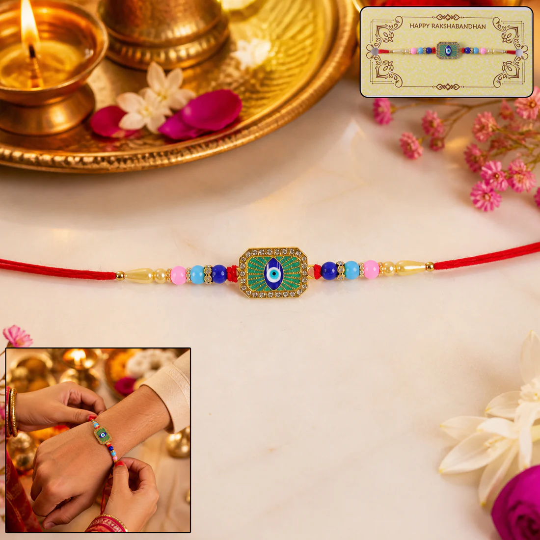 Colorful Evil Eye Designer Rakhi with Beads (1 Pc) - Image 5