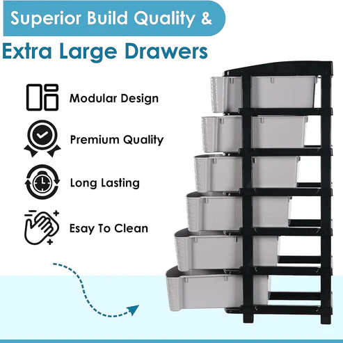 6-Layer Heavy-Duty Plastic Drawer Organizer Cabinet with Stone Texture Drawers - Image 3