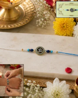 Om Designer Rakhi with Blue Beads (1 Pc)