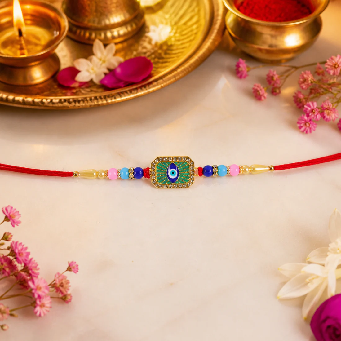 Colorful Evil Eye Designer Rakhi with Beads (1 Pc) - Image 4