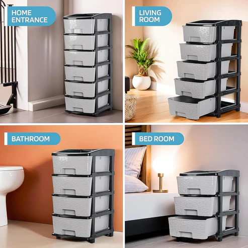 6-Layer Heavy-Duty Plastic Drawer Organizer Cabinet with Stone Texture Drawers - Image 4