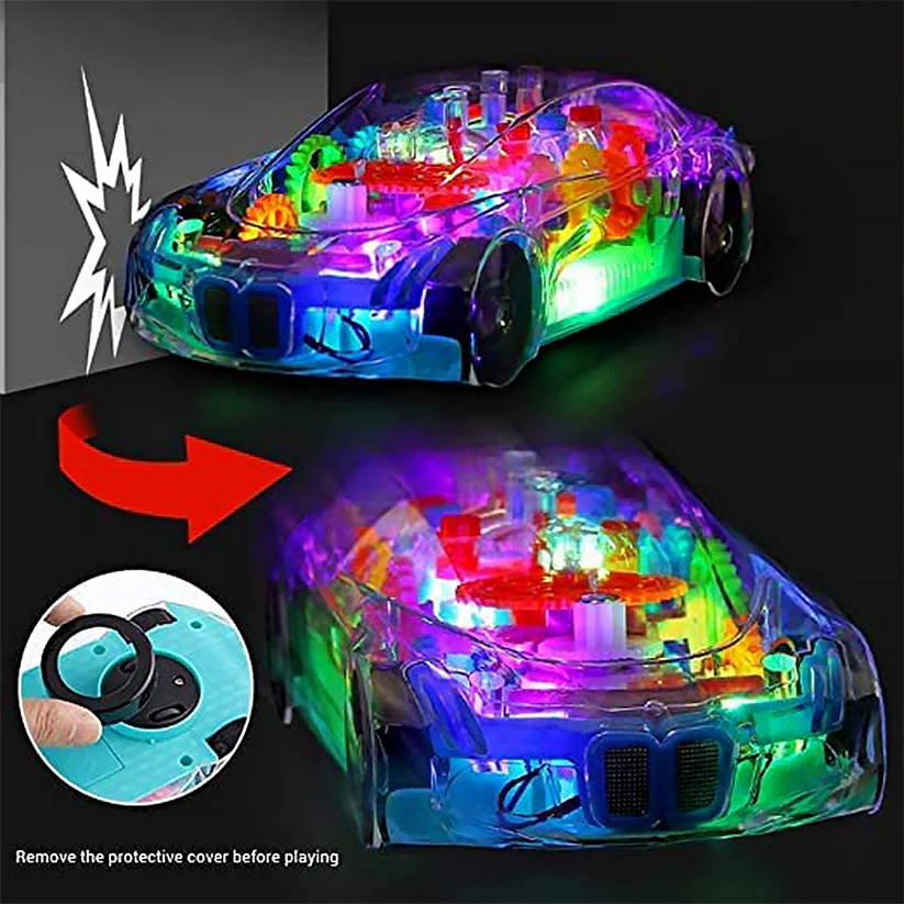 Rotating Transparent Gear Concept Car with Musical and 3D Flashing Lights Toy - Image 4
