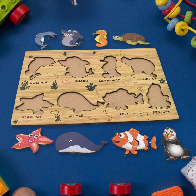 Seawater Animal Wooden Puzzle Learning Educational Board (1 Set) - Image 5