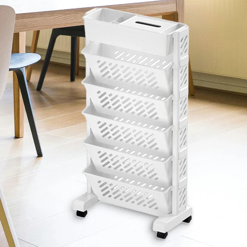 Movable Bookshelf, Large Capacity Rotatable Plastic Rolling Organization Shelf / Rack - Image 4