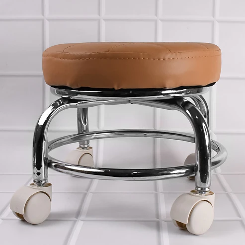 Heavy Duty Steel Base Round Rolling Stool with Wheels Pedicure Stool (1 pc) - Image 3