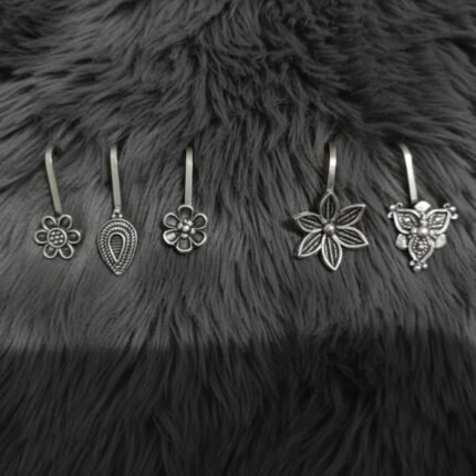 Oxidized Silver Traditional Floral Nose Pins Combo for Women & Girls (Pack of 5)