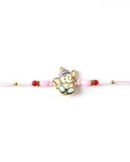 Cute Ganesha Designer Rakhi with Pink and Red Beads (1 Pc)