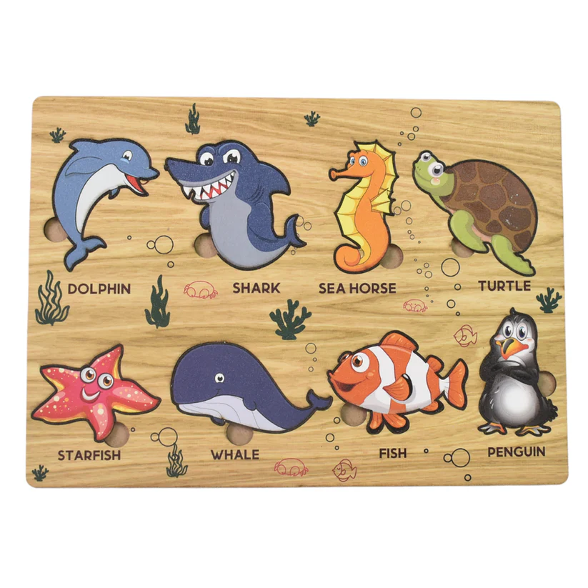 Seawater Animal Wooden Puzzle Learning Educational Board (1 Set) - Image 4
