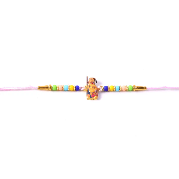Hanuman Ji Designer Rakhi with Colorful Beads (1 Pc) - Image 3