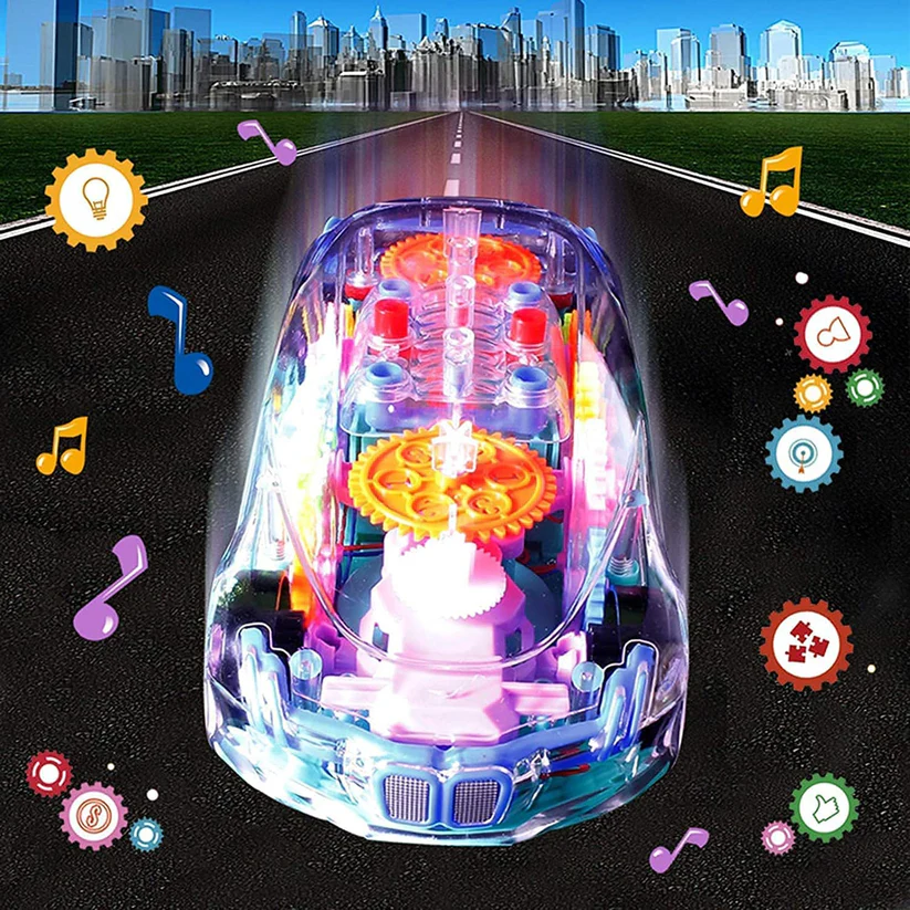 Rotating Transparent Gear Concept Car with Musical and 3D Flashing Lights Toy - Image 6