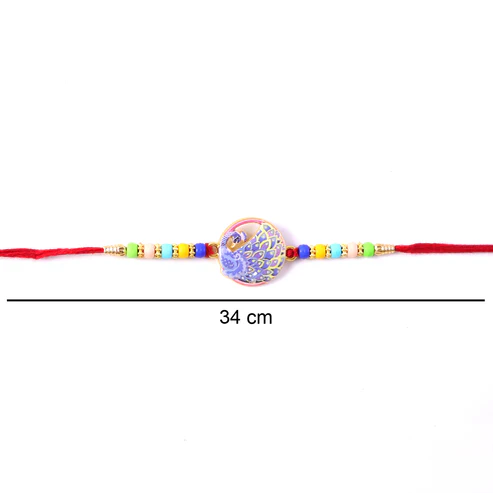 Peacock Design Designer Rakhi with Multicolor Beads (1 Pc) - Image 3
