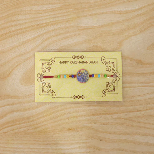 Peacock Design Designer Rakhi with Multicolor Beads (1 Pc) - Image 5