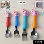 Unicorn Theme Kids Spoon and Fork With Plastic Handle Set (4 Pc Set) - Image 2