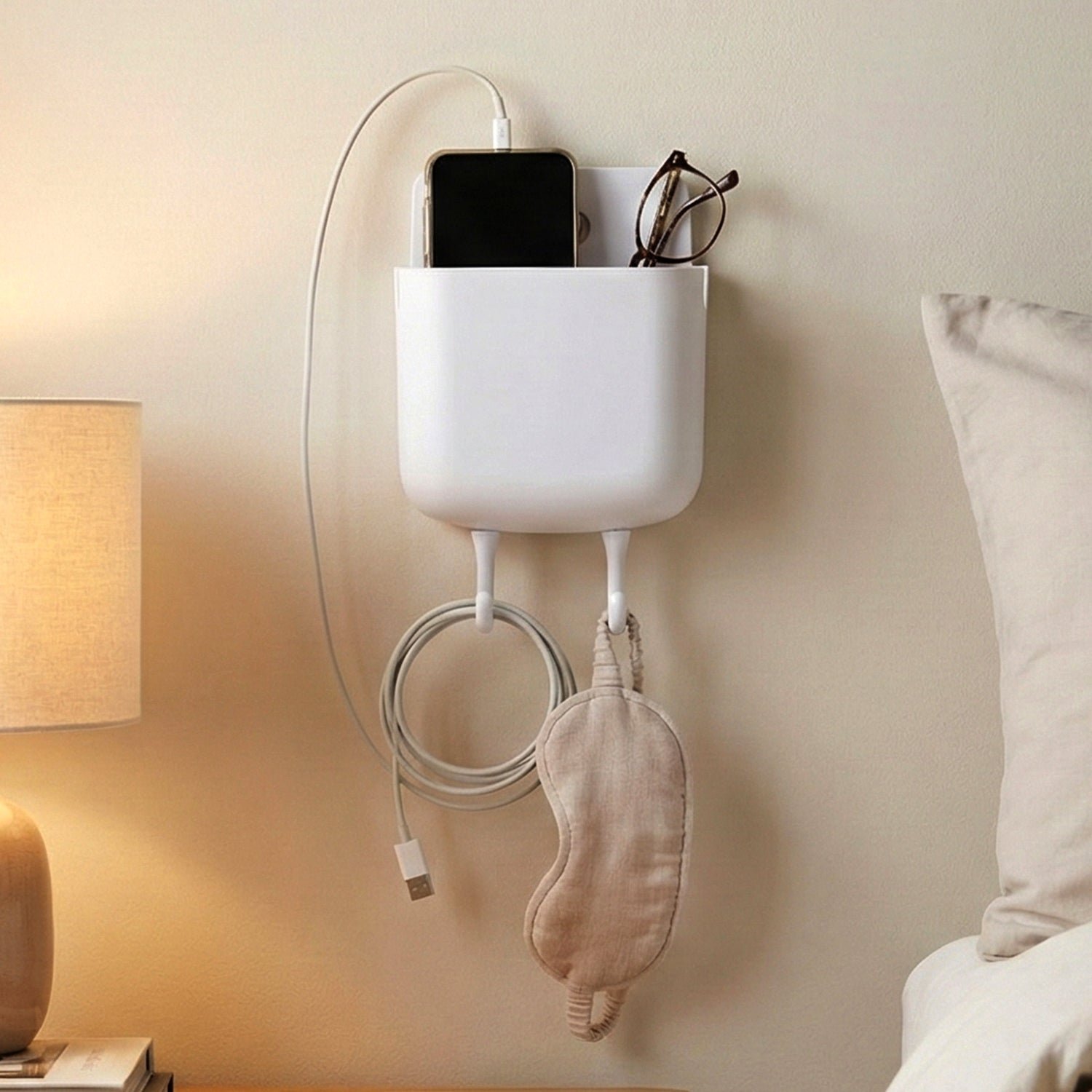 10_872b339c-cfb0-406a-80c6-42a7c6f9f952.jpg Multi-Purpose Plastic Wall Mounted Mobile Charging Holder (1 Pc) - Image 1