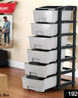 6-Layer Heavy-Duty Plastic Drawer Organizer Cabinet with Stone Texture Drawers