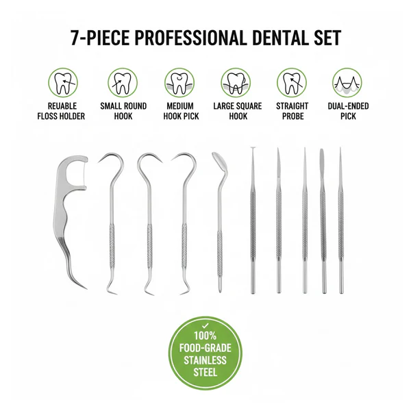 7 IN 1 STAINLESS STEEL TOOTHPICK FLOSSIER SET (1 SET / With Case) - Image 5