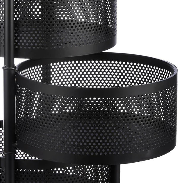 Compact Round 2-Layer Kitchen Trolley with Ventilated Mesh Baskets & Four Swivel Wheels - Image 3