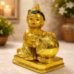 Gold Finish Baby Krishna with Butter Pot Decorative Idol for Home - Image 2