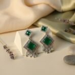 Oxidised Indian Dangler Earrings with Green Monalisa Stones