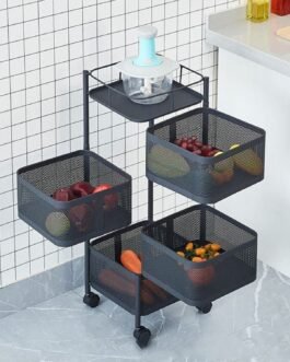 Metal High Quality Kitchen Trolley Kitchen Organizer Items and Kitchen Accessories Items for Kitchen Rack Square Design for Fruits & Vegetable Onion Storage Kitchen Trolley with Wheels (4 Layer)