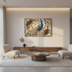 Luxury Peacock Wall Art Frame with Floral Gem Design Home Decor - Image 2