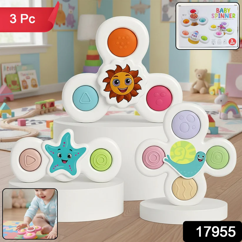 White Baby Spinner Toy Set – Sensory Suction Spin Toys (3 Pc Set) - Image 8