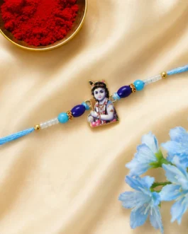 Lord Krishna Designer Rakhi with Blue Beads (1 Pc)