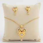 Gold-plated Heart Pendant and Earrings Set with Ruby and Cubic Zirconia
