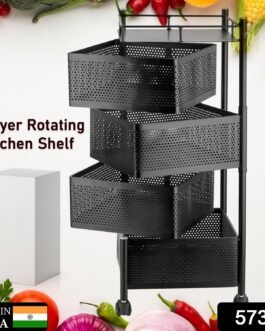 Metal High Quality Kitchen Trolley Kitchen Organizer Items and Kitchen Accessories Items for Kitchen Rack Square Design for Fruits & Vegetable Onion Storage Kitchen Trolley with Wheels (4 Layer)