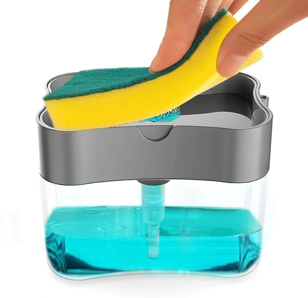 2-in-1 Liquid Soap Dispenser on Countertop with Sponge Holder - Image 5