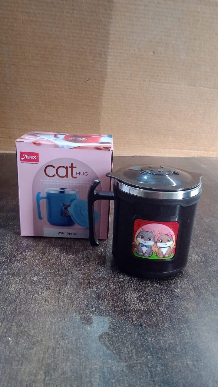 1 Pc Apex Cat Mug – 250 ml Stainless Steel Insulated Inner with Cute Cat Print - Image 3