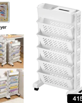 Movable Bookshelf, Large Capacity Rotatable Plastic Rolling Organization Shelf / Rack