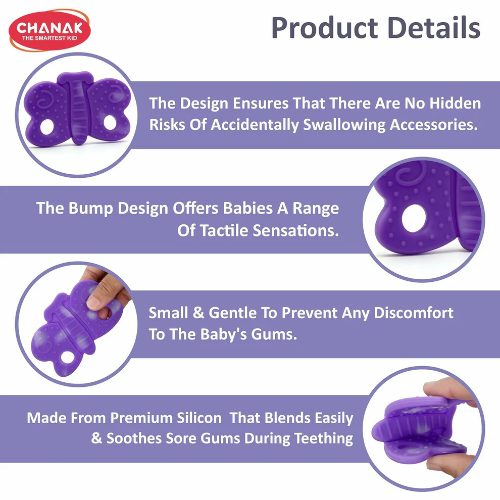 Aditi Baby Silicone Teething Toy Butterfly Shape Soft Chew Teether (1Pc/Mix Colour) - Image 4