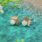 Luxury Korean Pearl Leaf Stud Earrings for Women & Girls – Premium Gold Plated Designer Jewellery - Image 2