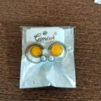 Oxidized Silver Stud Earrings with Citrine Glass & Pearl Accent