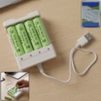 USB Powered Rechargeable AA Battery Charger with 4 AA Batteries (1 Set)