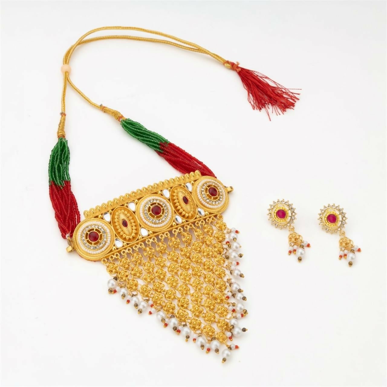 5GpWEh1aod.jpg Rajasthani Borla Aad And Rajputi Poshak Jewellery Set with Earrings for Women & Girls - Image 1