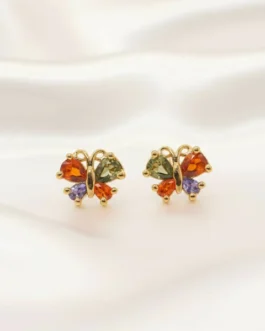 “Gold Plated Multicolored AD Butterfly Stud Earrings” for women and girls