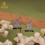 Oxidised Silver Pearl & Beaded Jhumka Earrings Set of 3 for Women - Image 2