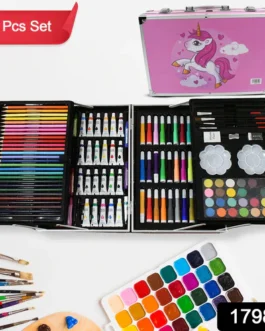 17980 Professional Art Set-Drawing Painting Sketching Coloring Kids Set All in 1 Art Case Perfect for Kids with Unicorn Design Case, Shading Crayons Oil Pastels Color Set Watercolor Cakes Paint Brush Sharpener Eraser (145 Pcs Set)