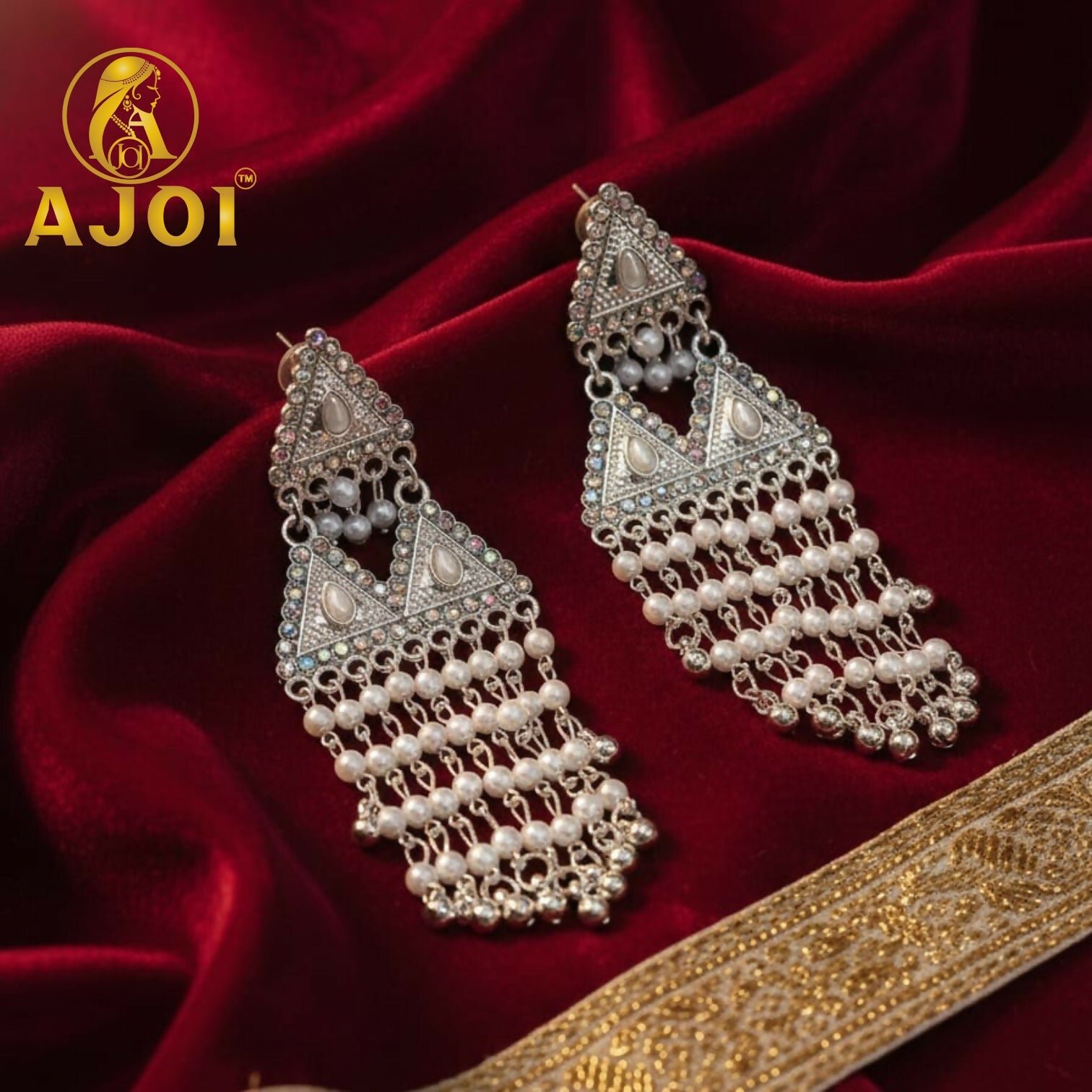 60Q8vd0nEo.jpg Royal Pearl Drop Silver Designer Earrings with Elegant Dangling Tassels - Image 1