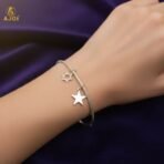 Elegant Silver Star & Hexagon Charm Bracelet - Image 2