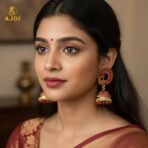 Premium Red Stone Bridal Jhumka Earrings - Image 2