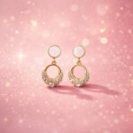 Elegant Gold Round Crystal Drop Earrings with Pearl Top Design for Women