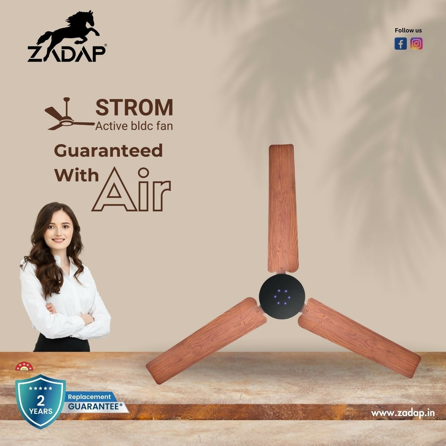 Zadap STROM 1200mm High Speed BLDC Ceiling Fan with Remote(Wooden) - Image 2