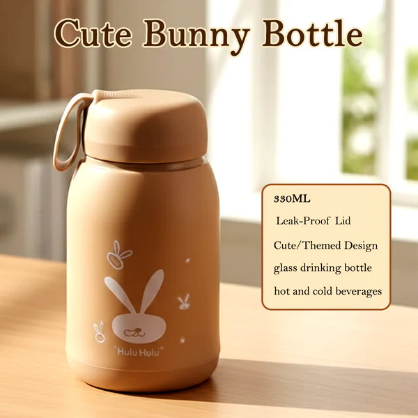 Cute Bunny Print Glass Drinking Bottle (330ML / 1 Pc, Mix Color) - Image 3