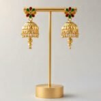 Floral Enamel Gold-Plated Jhumka Earrings - Image 2