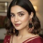 Antique Gold-Plated Red Stone Floral Chandbali Earrings for Women - Image 2